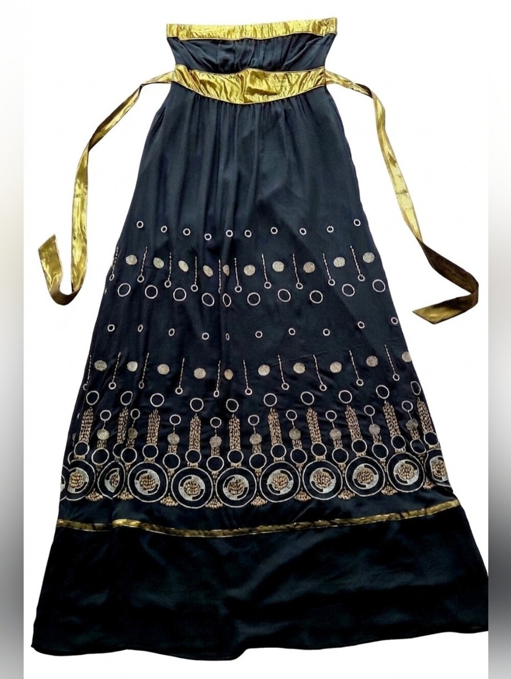 Warehouse Strapless Silk Beaded Black Gold Party Dress - US Size 8 UK 12